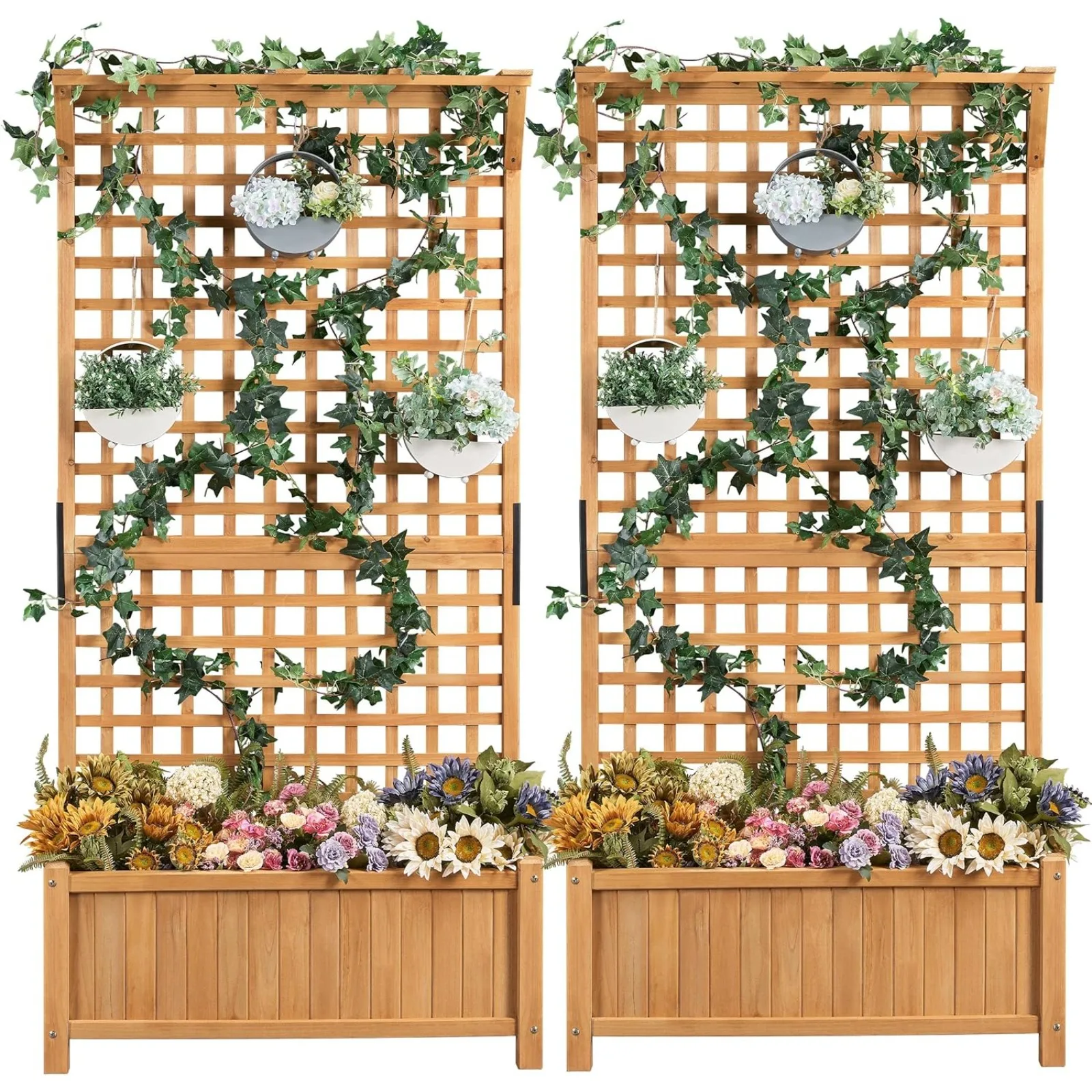 

US 72" H Garden Planter with Trellis for Vine Climbing Horticultural Plants Garden Box Outdoor w/Drainage Holes