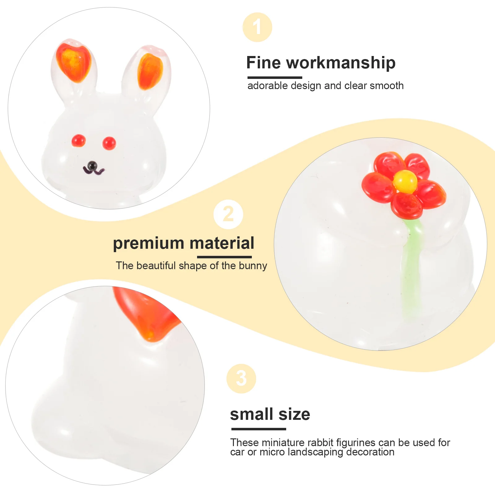 

5Pcs Rabbit Decor Small Glass Animals 3cm Tiny Bunny Statue Home Decor Car Dashboard Decoration Glass Animals Year of The Rabbit