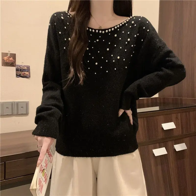 Korean Fashion Autumn Winter Sweaters Women\'s O-Neck Embroidered Flares Sweet Casual Long Sleeve Loose Pullovers Knitted Tops