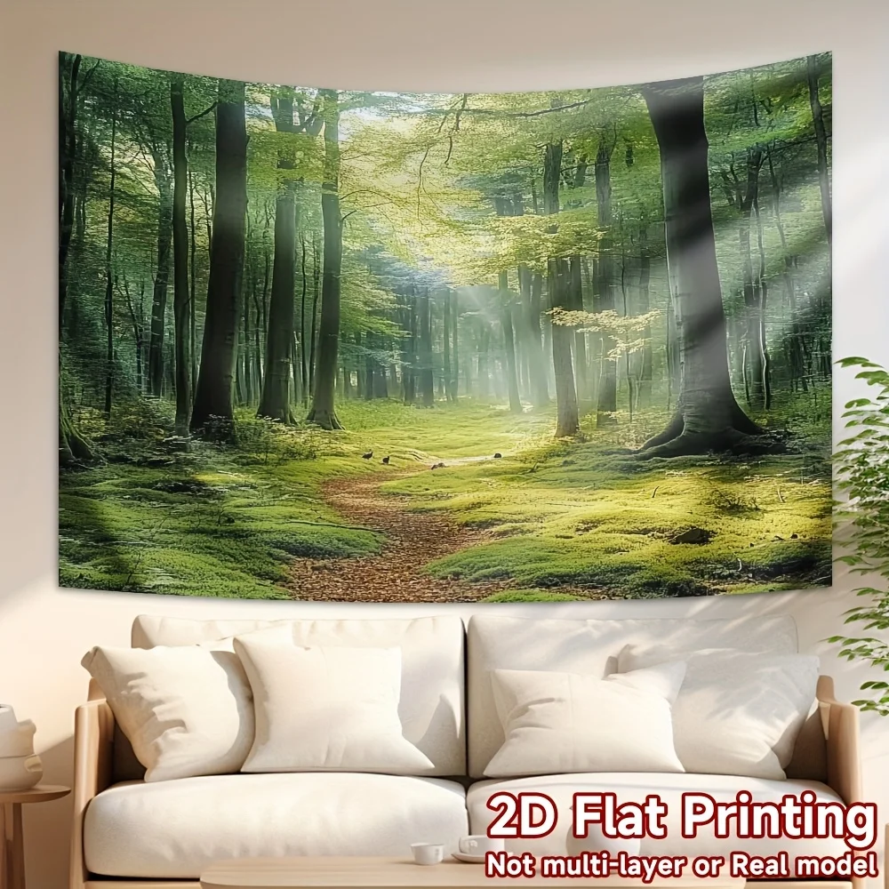 Realistic Forest Woodland Landscape Tapestry Wall Hanging Decor Backdrop Canvas for Home Photo Studio Party Birthday Outdoor Fes