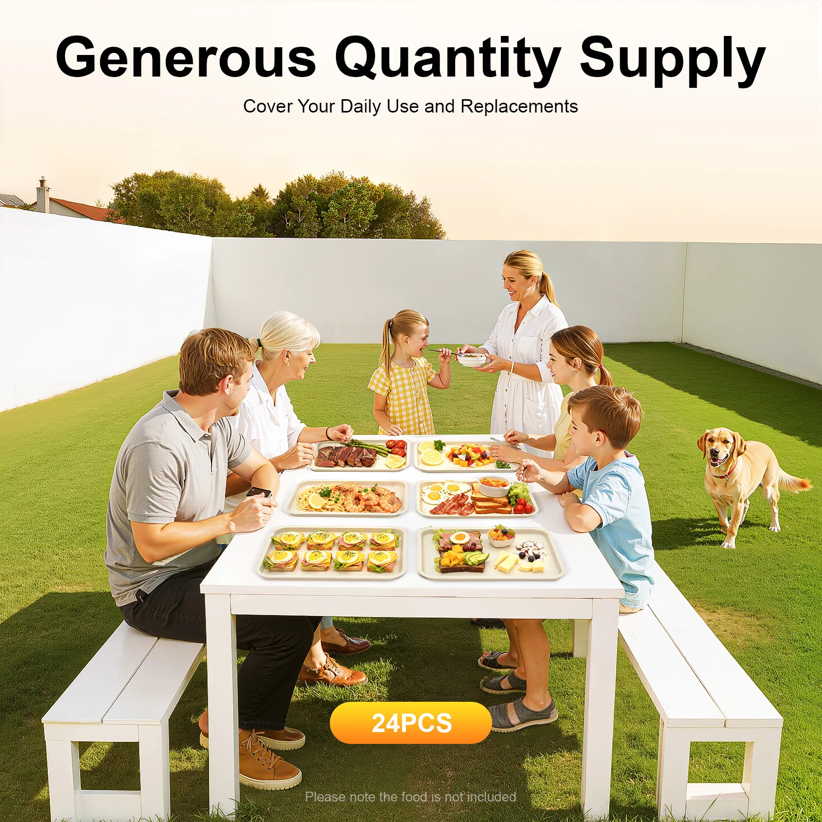 24 Pcs Fast Food Trays, PP Anti-Slip Stackable Tray for Restaurant Cafeteria, 14 Inch, Heavy Duty & Microwave Safe