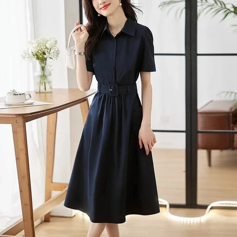 High-grade Casual Temperament Shirt Skirt Female 2024 Summer New Waist Slimming Fashion Slim And Elegant Dress Female