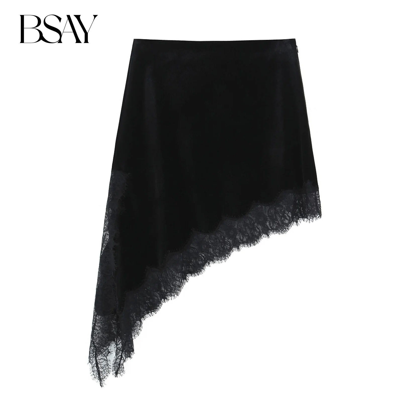 

BSAY Asymmetric Lace Velvet Skirt for Women Fashion Autumn Winter New Solid Color Chic Female High Waist Elegant Skirts Mujer