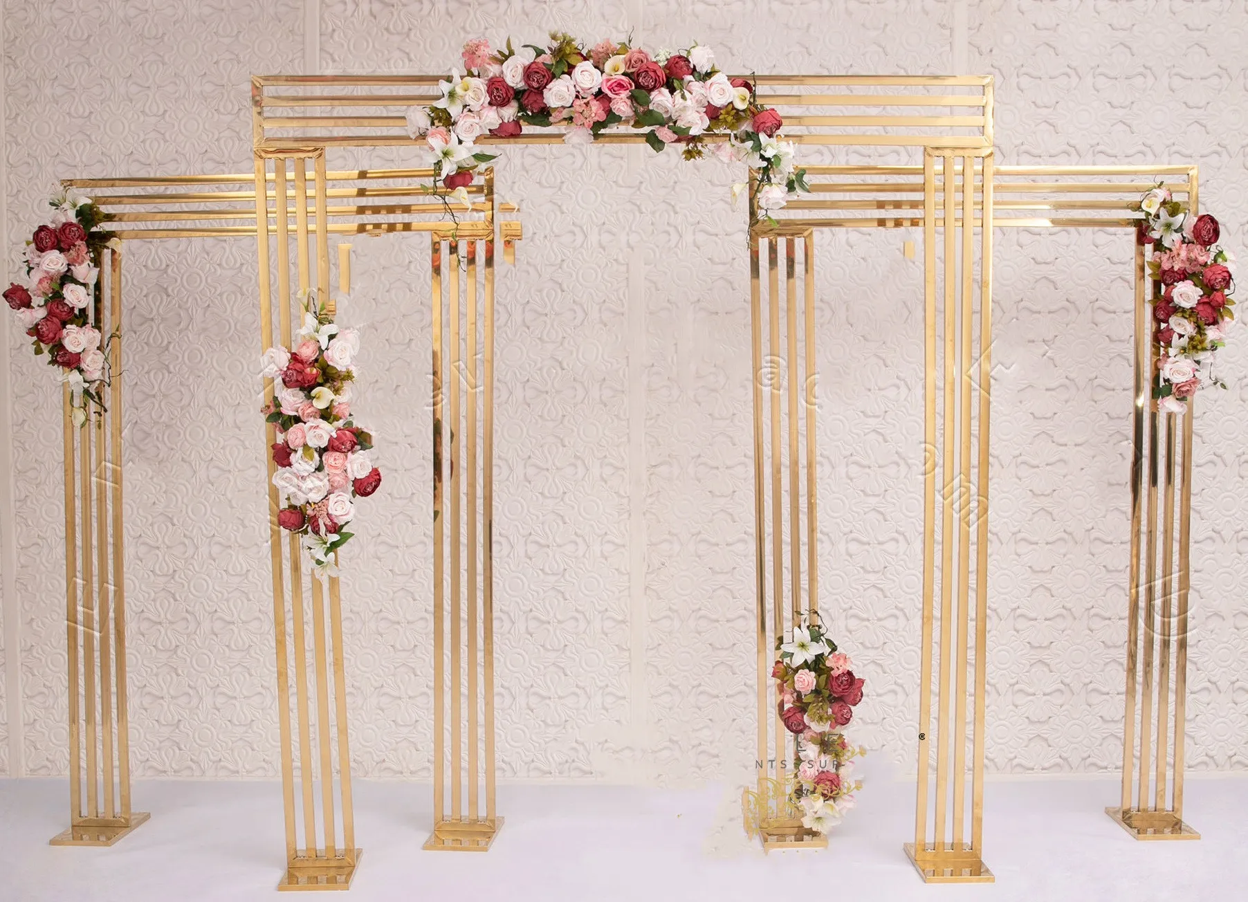 

3PCS Wedding Stage Birthday Baby Shower Baptism Dessert Bar Table Stand Grand Event Backdrops Flower Arch Screen Frame Decor