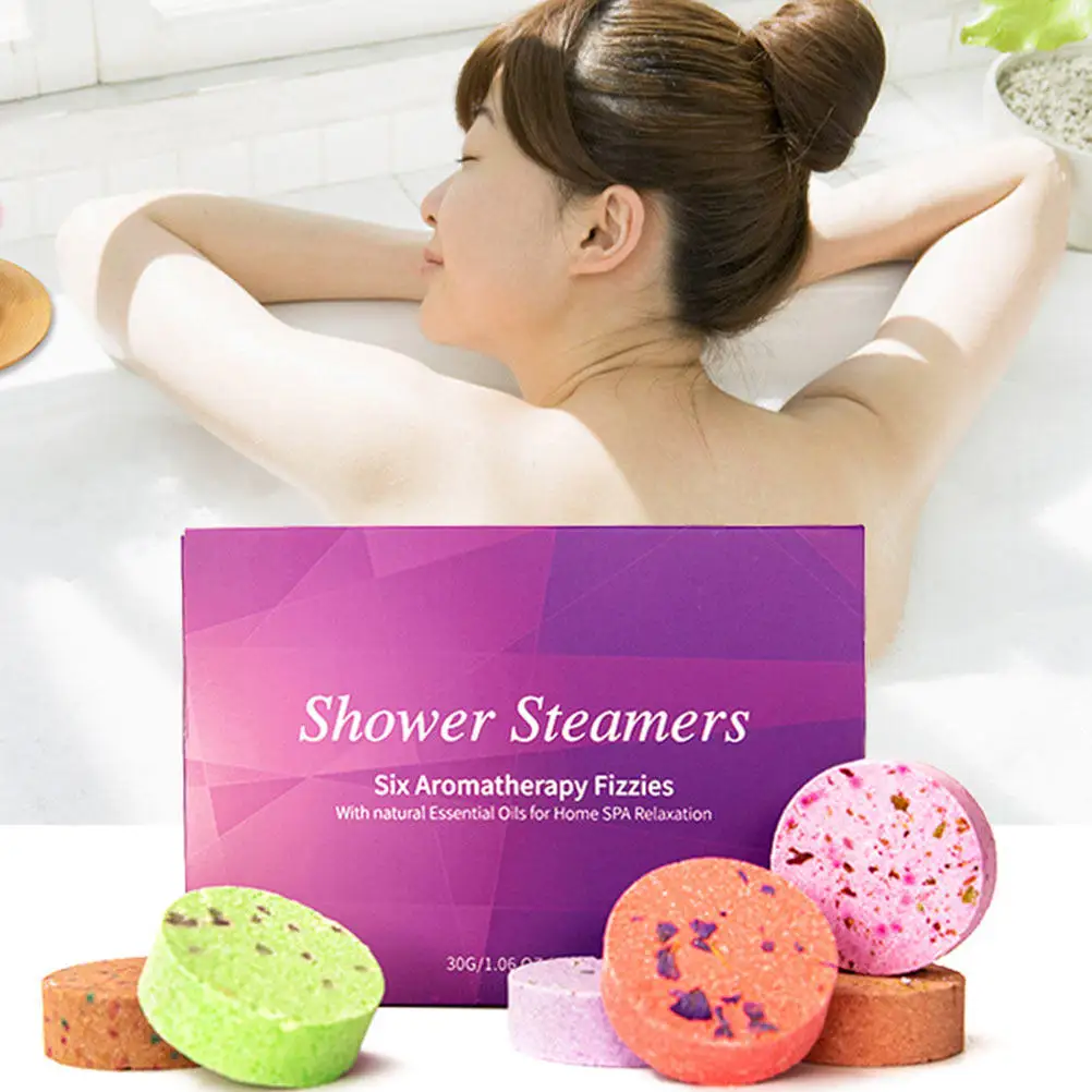 6Pcs Aroma Bath Tablets Premium Natural Essential Oil Spa Bubble Bath Tablets Home Travel Hotel Shower Steamer Relaxation Skin