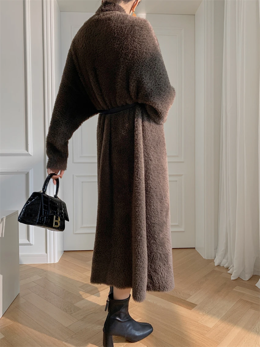 Loose Temperament Sweater Knitted Coat women\'s Draping Feeling Thick Imitation Mink Plush Soft Waxy Cardigan Medium Long Large