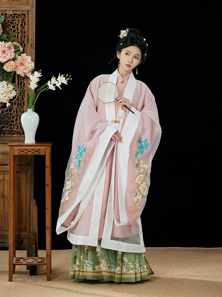 Nuovo Hanfu in stile cinese della dinastia Ming colletto rialzato giacca lunga mantello gonna faccia di cavallo set ricamo pesante retrò Hanfu