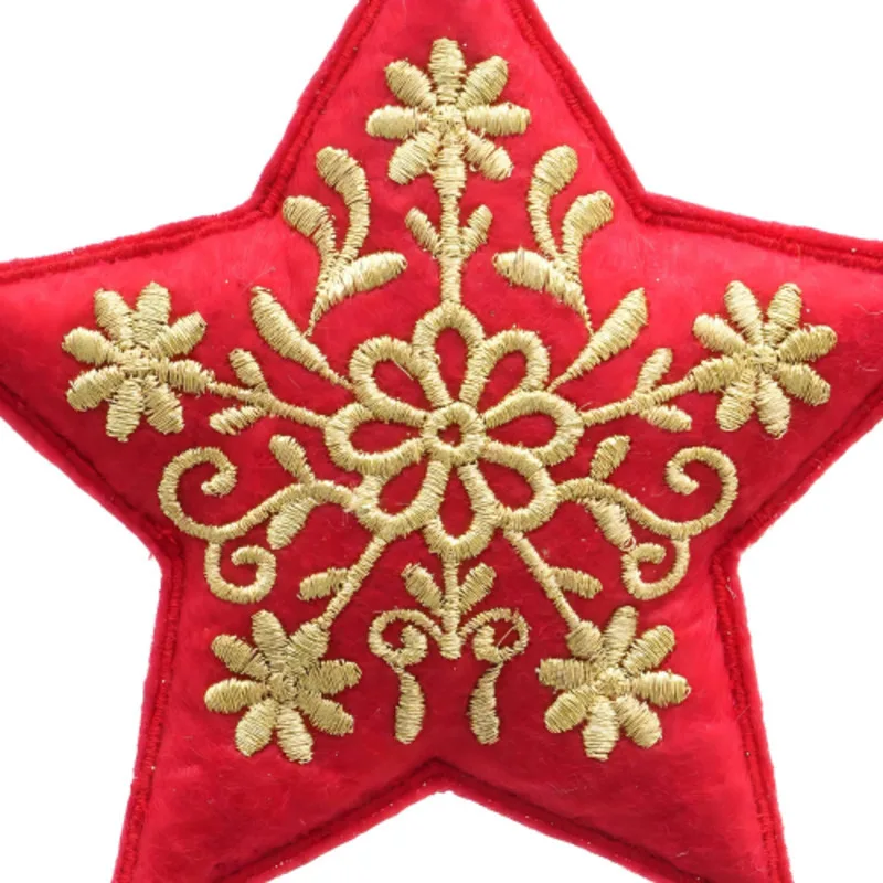 Expobazaar Thread Embroidered Star Hanging Ornament Red Shimmering Beads Sparkling Finish Christmas Tree Window Decor