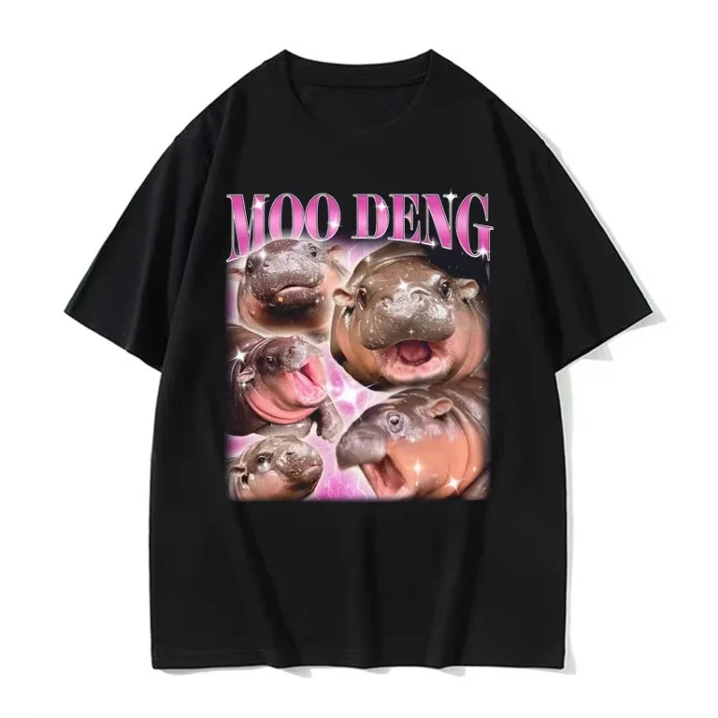 Cute Moo Deng Baby Hippo Funny Meme T Shirts Women Casual Short Sleeve T-shirt Vintage Hip Hop Streetwear Tshirt Tops