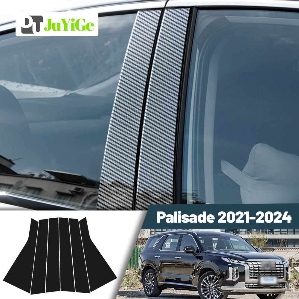 

Glossy Black Carbon Fiber Window Door Deal B C Pillar Post Cover Sticker For Hyundai Palisade 2021-2024 2022 2023