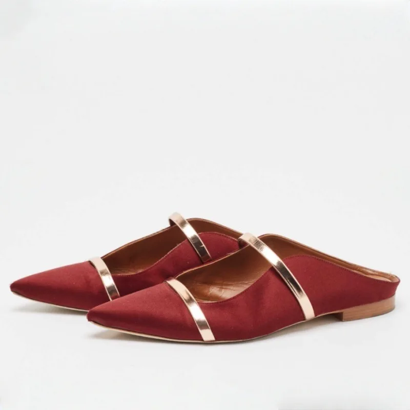 Fashion Women Pointed Toe Metal Decoration Slippers Sexy Laides Shallow Square Heels Autumn Solid Shoes Woman's Casual Shoes