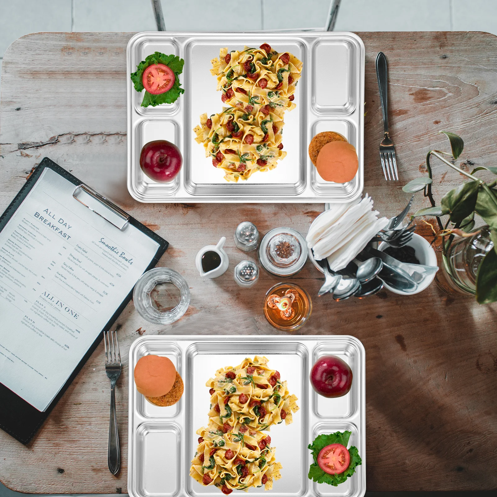 

1pc Stainless Steel Food Divided Plate With Multiple Compartments For Meal Prep Portion Keeping Stackable