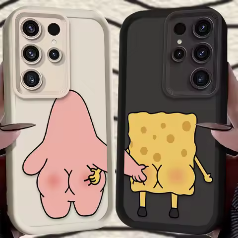Funny SpongeBobs Pinch Butt Case For Samsung Galaxy S25 S24 S23 Ultra S22 S21 Plus FE A36 A56 A26 A16 A06 A15 A25 A35 A55 5G