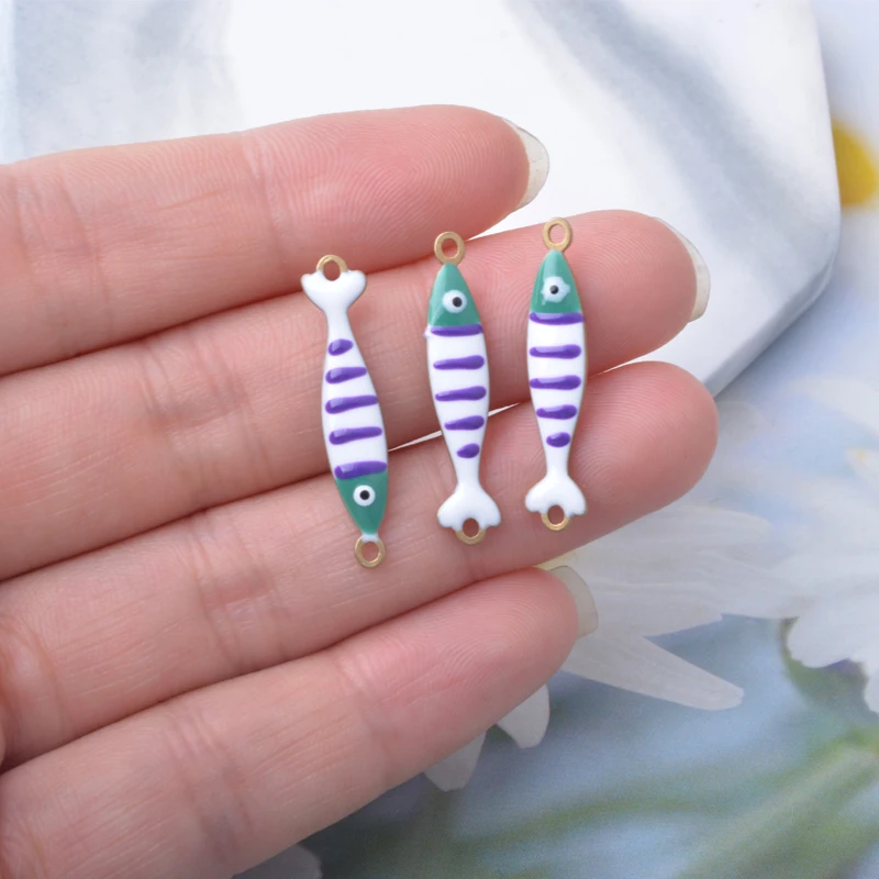 6 Stück Meereslebewesen Lange Fisch-Halsketten-Anhänger aus Kupfer, beidseitig emailliert, Schlüsselanhänger, Fisch-Charms, DIY-Schmuckzubehör – Detail 5