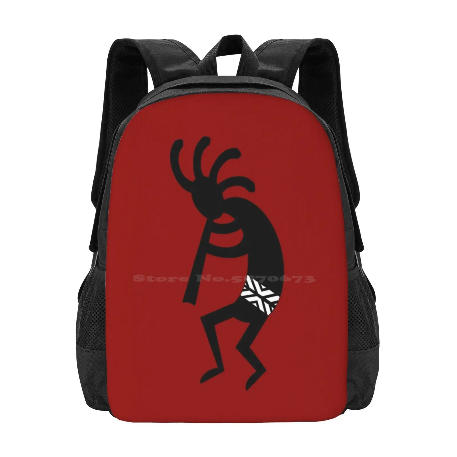 Red And Black Kokopelli Pattern Design Bagpack School Bags Red Black Kokopelli Hopi Flute Player Music Southwestern Southwest