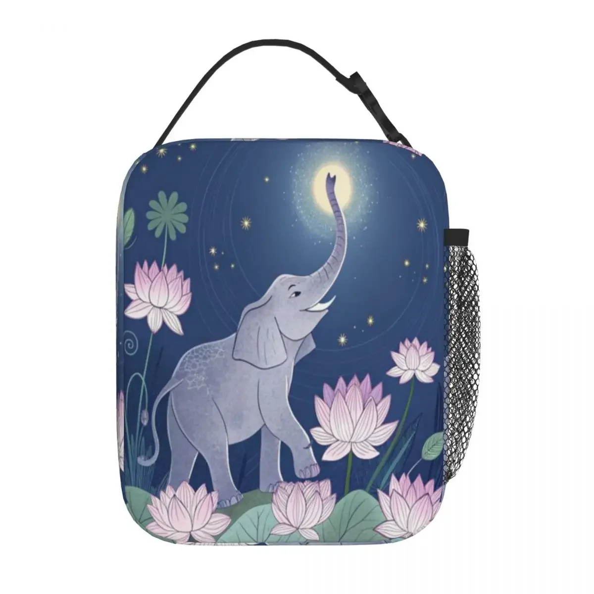 Bestselling Elephants With Trunk Up Patterns Compact Style Insulated Lunch Pouch School Break Time Compact Lunch Bag