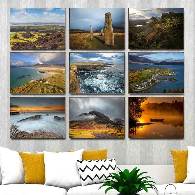 Scotland Travel Poster Neist Point Lighthouse Kilchurn Castle St Clement's Church Canvas Painting Wall Art Picture Home Decor