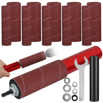 Drum Sander Set with 120 Grit Sandpaper, Electric Drill Driven Drum Sander for Wood Metal Plastic with Drum Sanding Sleeve