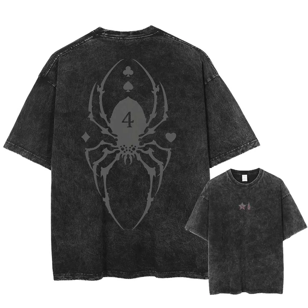

2025 Summer Japanese Anime Print T Shirt Men Streetwear T-shirts Oversize Tops Tees Vintage Tshirts Washed Short Sleeve TShirt