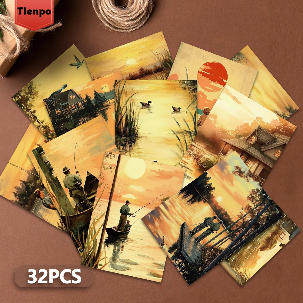 32 Stück, Sonnenuntergang-Postkarte, Geburtstags-/Jahrestagsgeschenk, Sammlerstück, geeignet zum Verschenken, kann versendet werden.