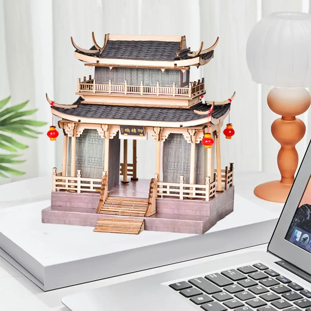 Wooden Chinese Building Toy Architecture Crafts Model Chines Style Wooden 3d Puzzle Building Model Kit for Kids Adults Vintage