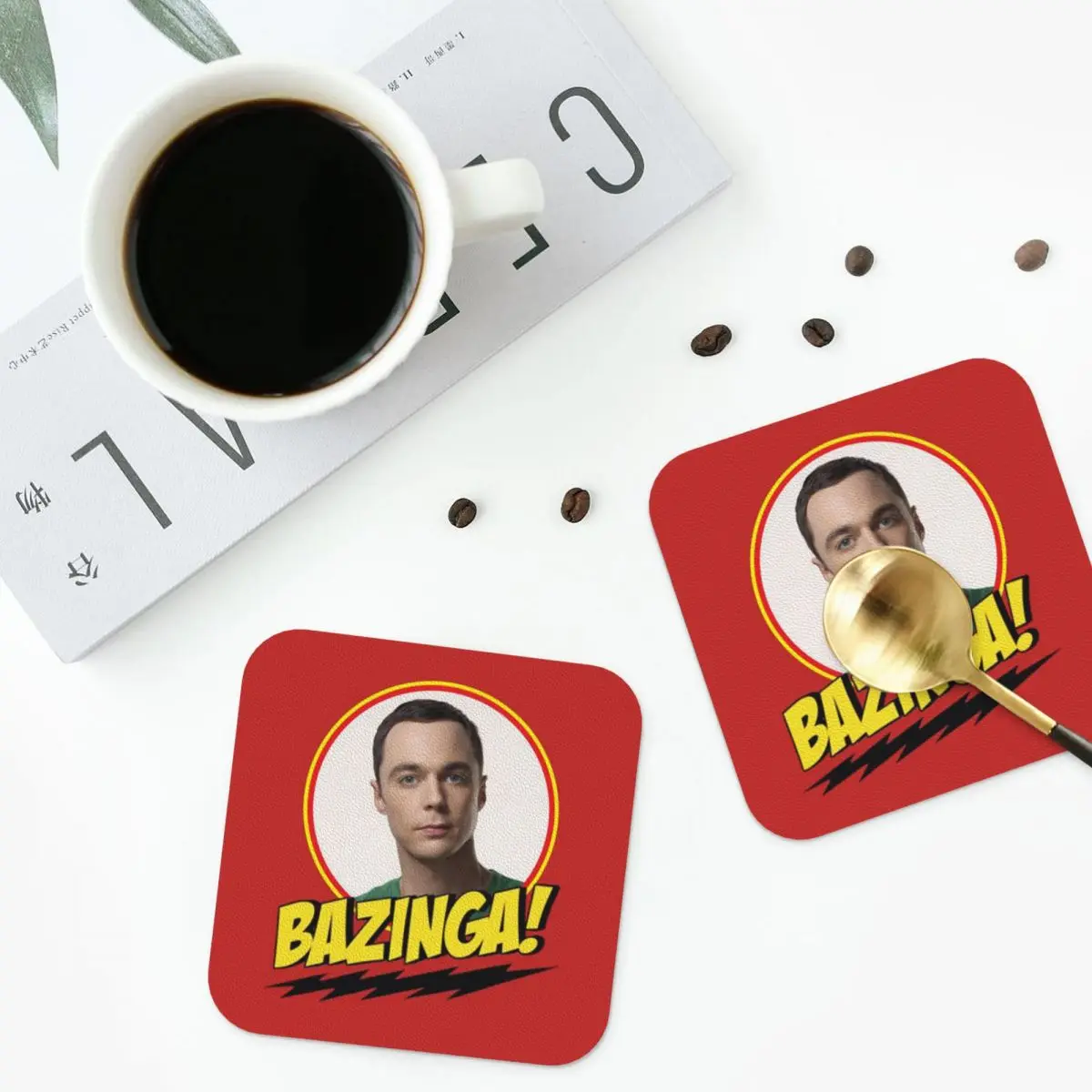 

Bazinga The Big Bang Theory Coasters Kitchen Placemats Waterproof Insulation Cup Coffee Mats For Decor Pads Set of 4