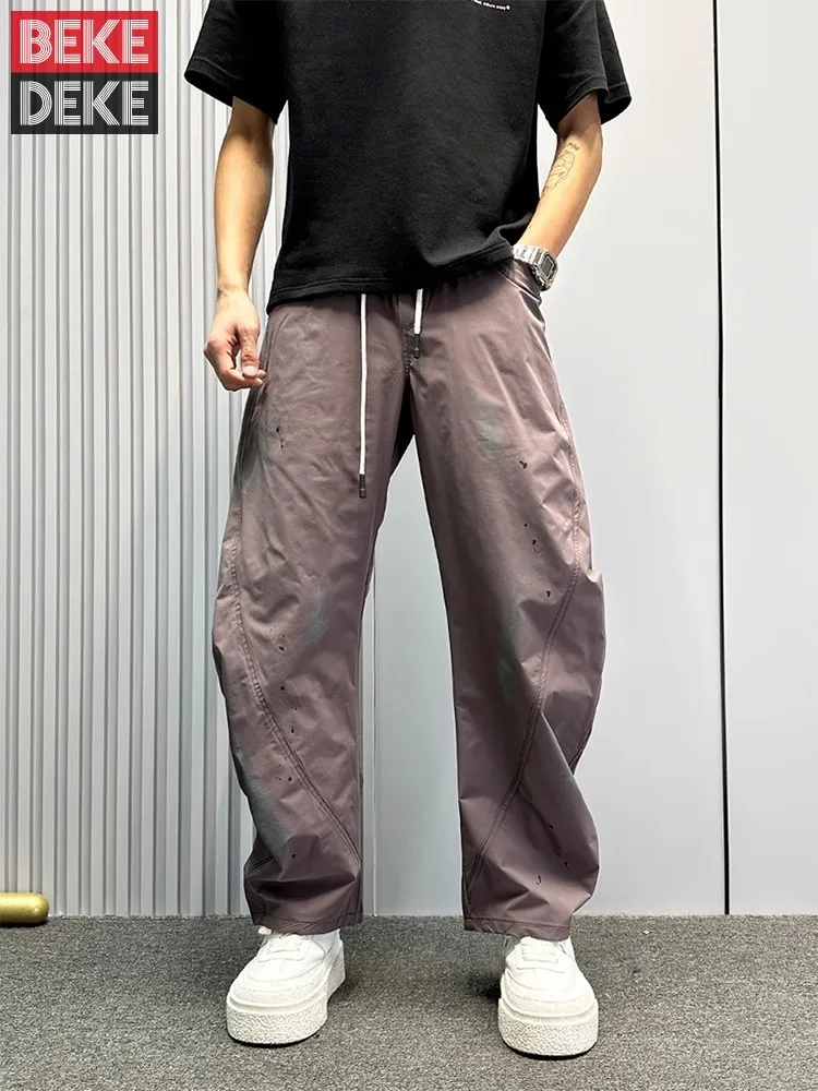 

2025 New Mens Summer Quick Drying Cool Pants Vintage Thin Daily Personality Wide Leg Pant Elastic Waist Casual Easy-Care Trouser