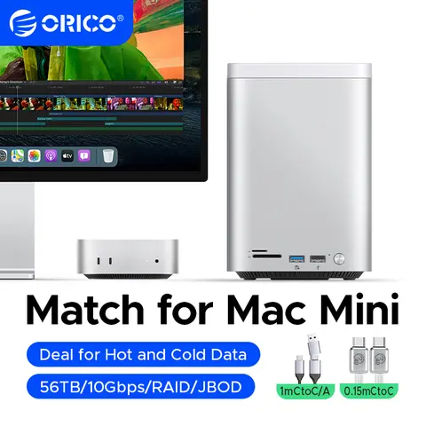 ORICO 미니타워 맥 미니 M4 도크, M.2 SSD, 3.5 인치 하드 드라이브 인클로저, C 타입 도킹 스테이션, 데스크탑 하이브리드 스토리지 시스템, DAS