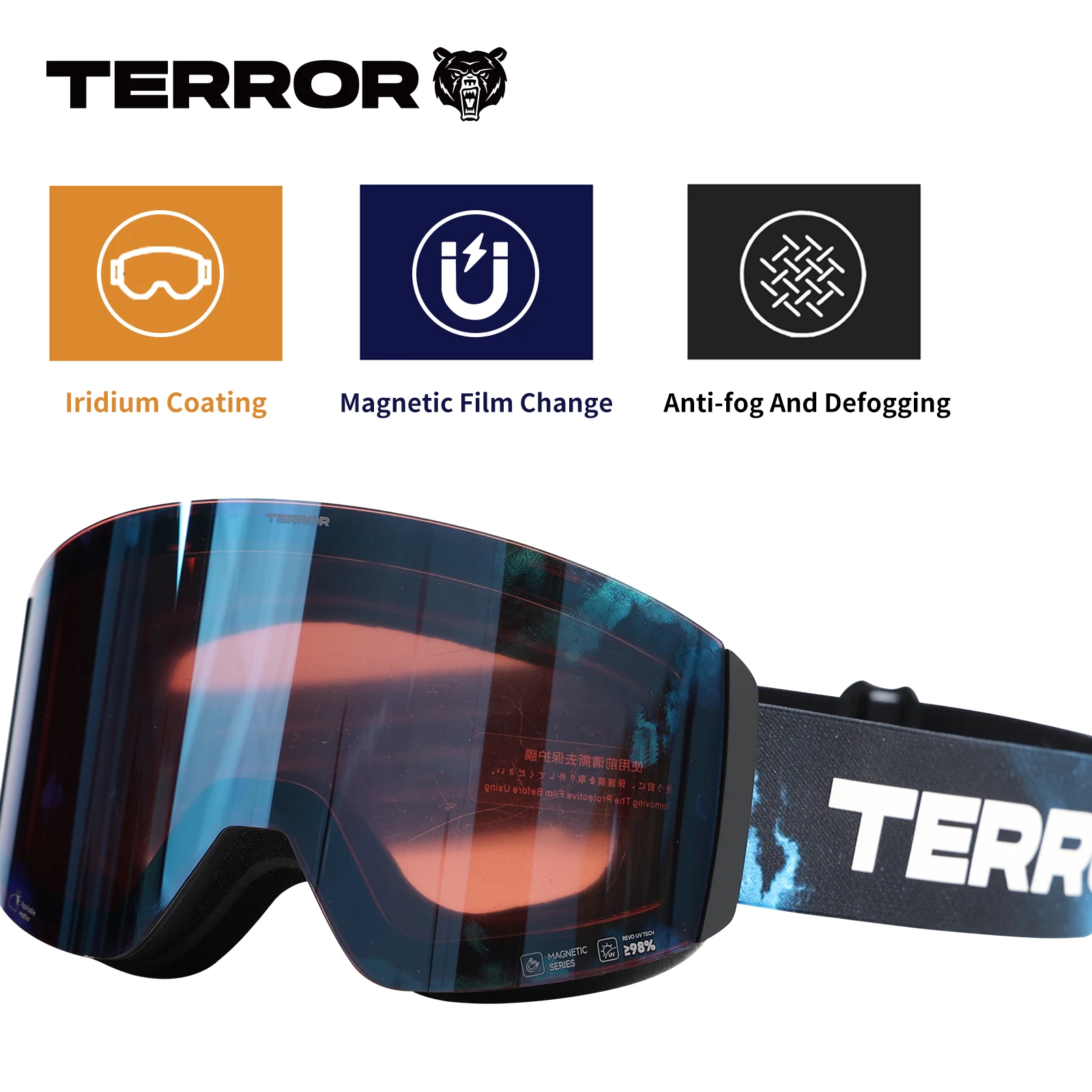 

TERROR P2 Magnetic Ski Goggles Anti-Fog Dual Lens Iridium Coated UV Protection for Snowboard Skiing