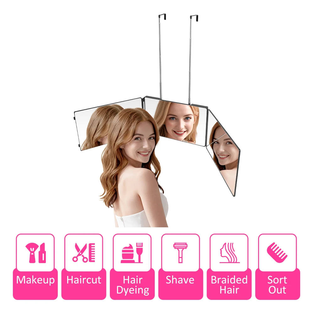 Missmeeca3 Way Mirror for Self Hair Cutting Tools with Height Adjustable Mirror 360 Trifold Mirror for Makeup to See Back