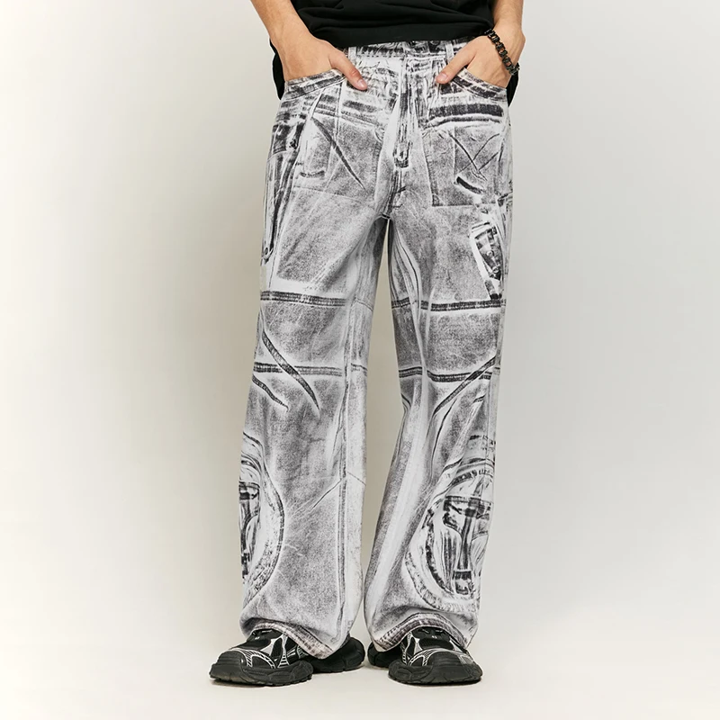 Jeans voor heren en dames in dezelfde stijl 2024 herfst en winter nieuwe Amerikaanse retro straat losse wijde pijpen mode hiphop Y2K-broek