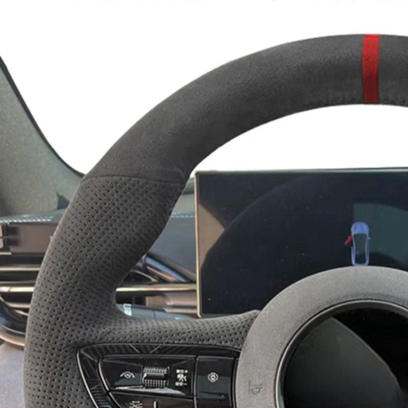 Hand Sewing  Non-Slip Suede Genuine Leather Braid Car Steering Wheel Cover For BYD Seal YUAN Plus 2018-2023 Car Accessories