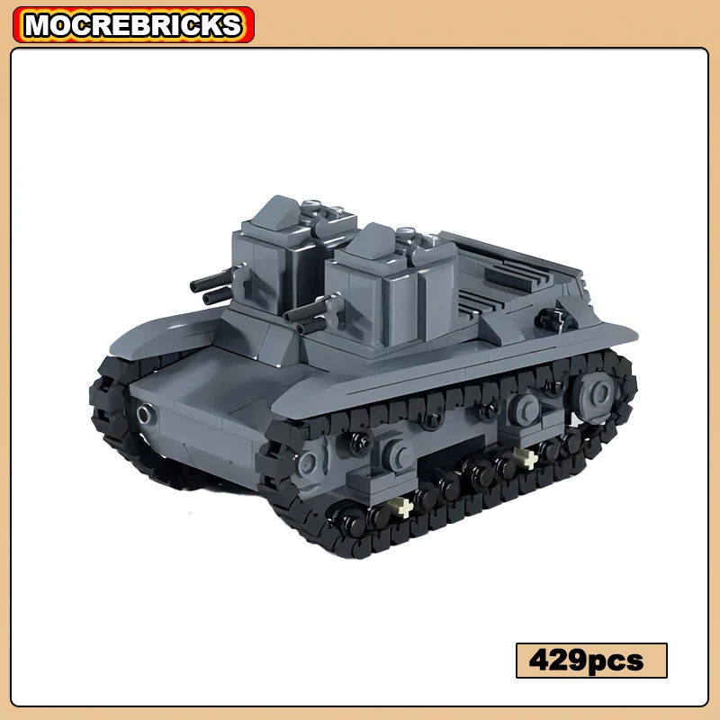 WW2 Military Light Tank 7TP Artillery Armored Vehicle Army Weapon MOC Building Blocks Model Kid\'s Technology Bricks Toys Sets