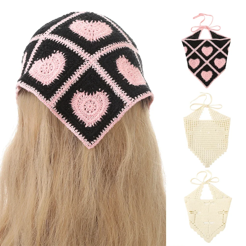 

Grid Love Heart Crochet Hollow Triangle Headband Sweet French Hair Band Cute Headscarf Hair Accessories