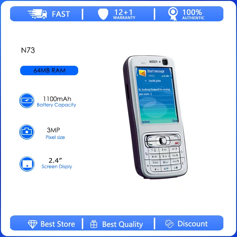 Teléfono Móvil Reacondicionado Original N73 2G/3G, Una Sola SIM, Desbloqueado, GSM 900/1800, 3MP, Teclado en Ruso, Árabe y Hebreo, Hecho en Finlandia