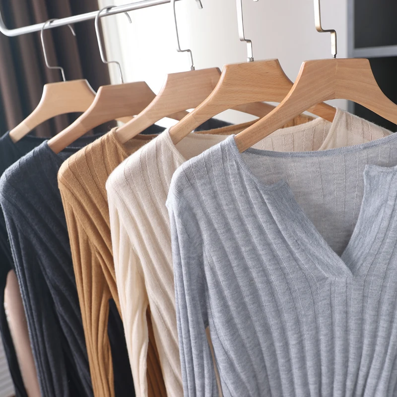 Women's Pullover Spring/Autumn Fine Imitation Wool Sweater Casual Solid Color Knitwear Fit Ladies TopsV Neck Korean Style Blouse