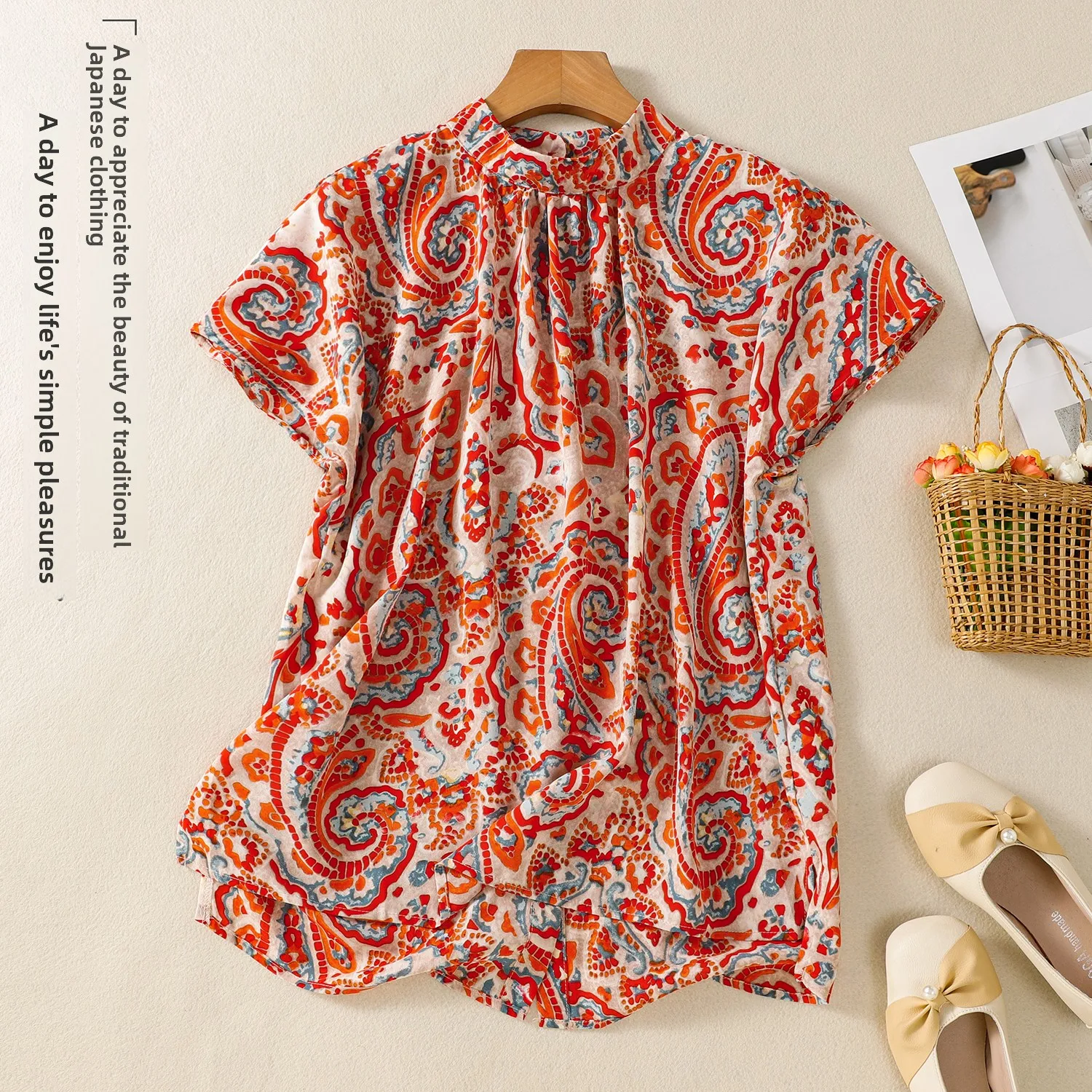 

Summer New Floral Print Short Sleeve Shirt Casual Thin Women's T-Shirt Cotton Blend Comfortable Warmth Fashion Top Blouse