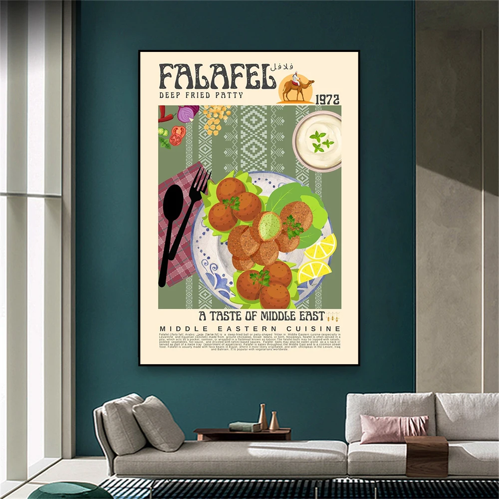 Classical Style Falafel Poster Middle Eastern Food Wall Art Prints Modern Home Kitchen Decor Retro Dinning Room Canvas Painting