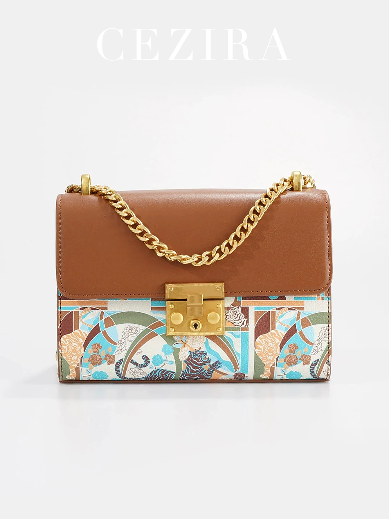 

CR Женская модная квадратная сумка из искусственной веганской кожи с абстрактным принтом и металлическим замком с клапаном, длинная цепочка, сумка через плечо через плечо