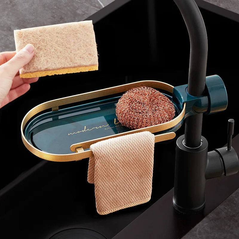 Faucet Rack Sink Sponge Rag Drain Rack Storage Adjustable Kitchen Bathroom Sink Rag Sponge Drain Rack Bathroom Accessories
