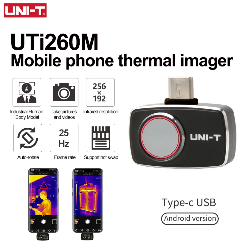 스마트폰용 UNI-T 열화상 카메라, UTI260M UTI256M 256x192 픽셀 열화상 카메라, PCB 회로 고장 테스트