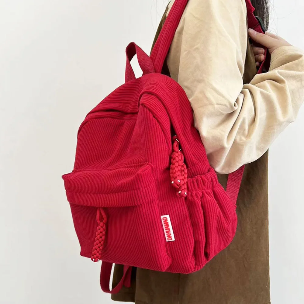 

Fashion Solid Color Corduroy Backpack Rucksack Commuting Small School Bags Simple Large Capacity Student Book Bags Female