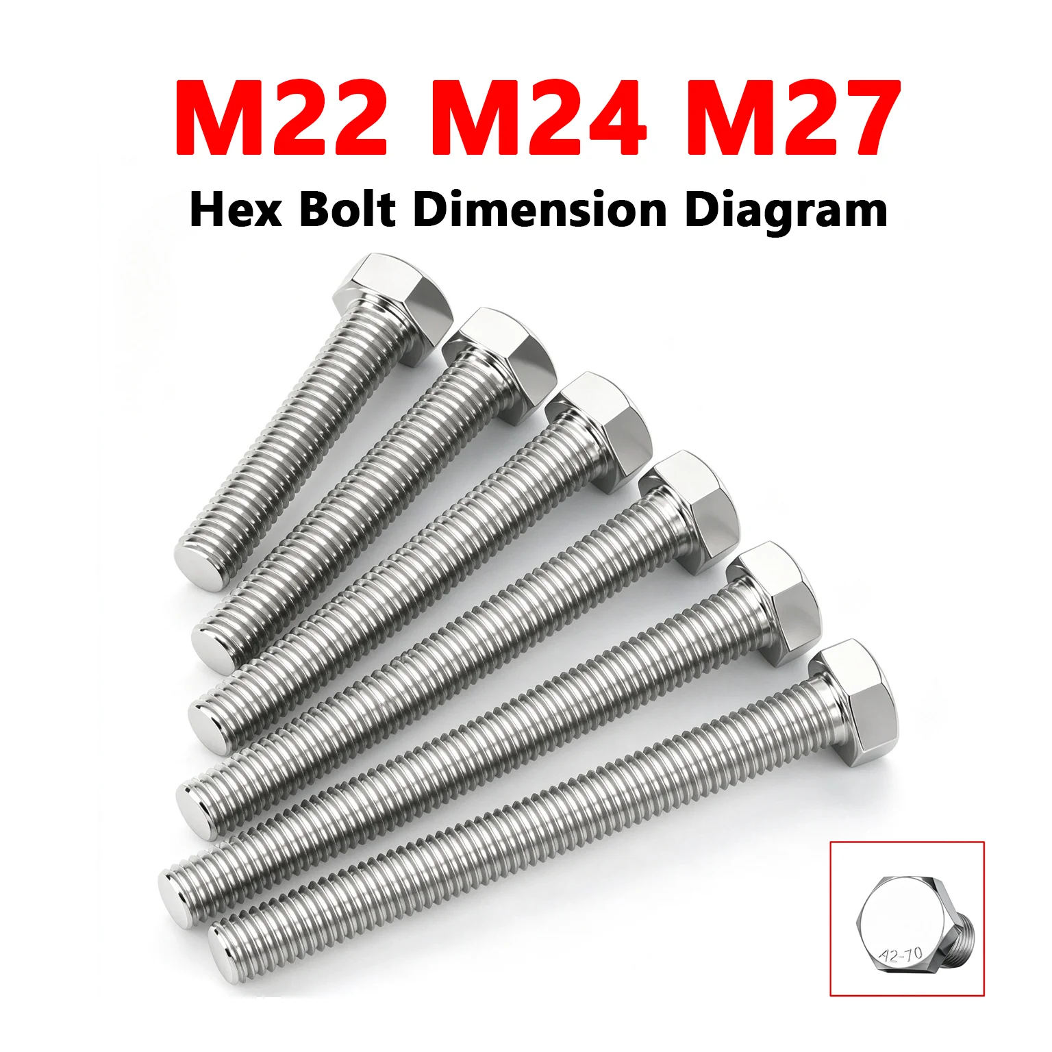 M22 M24 M27 304 Stainless Steel Extra Long External Hexagon Head Screw DIN933 Metric Full Thread Hex Bolt A2-70 Fastener