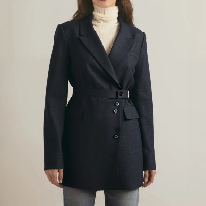 KWTX Giacca da donna con bottoni asimmetrici in tinta unita con risvolto in vita su misura Slim Fit Elegante minimalista Premium Designer SS25