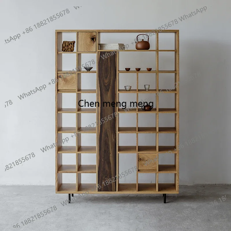 H Square-inch teacup rack, storage, Bogu rack display, wabi sabi modern simple Chinese solid wood
