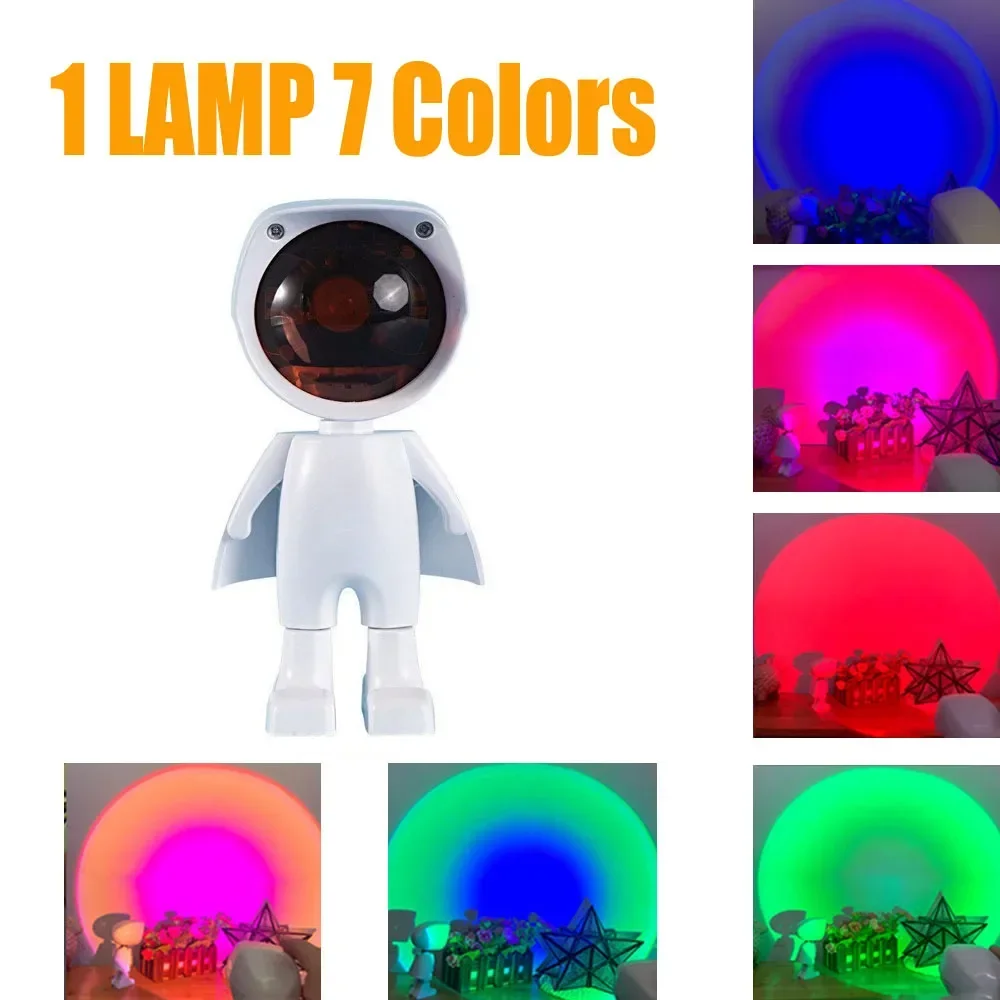 Astronaut Sunset Night Lamp Mini Projector RGB LED USB Rechargeable Table Lamp Touch Dimming For Room Decor Child Nightlight