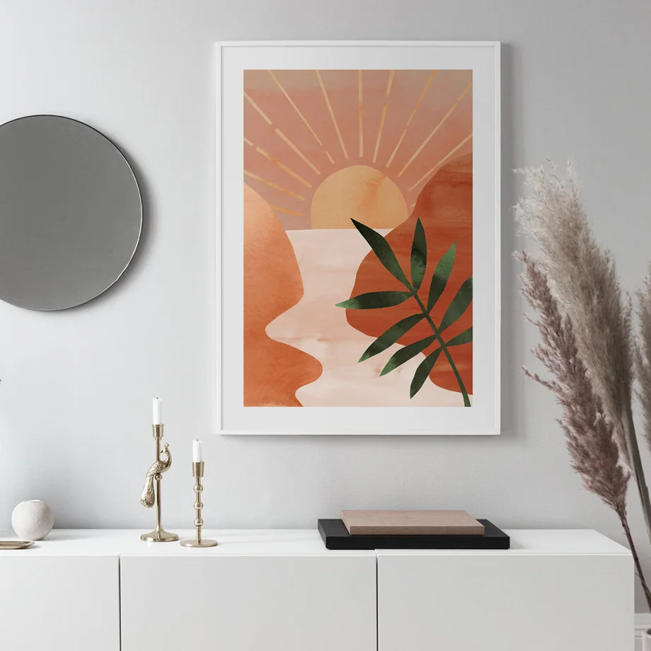 Wall Art Boho Abstract Mountain Sun Vase Leaves Plant Canvas Painting Nordic Posters And Prints Decor Pictures For Living Room