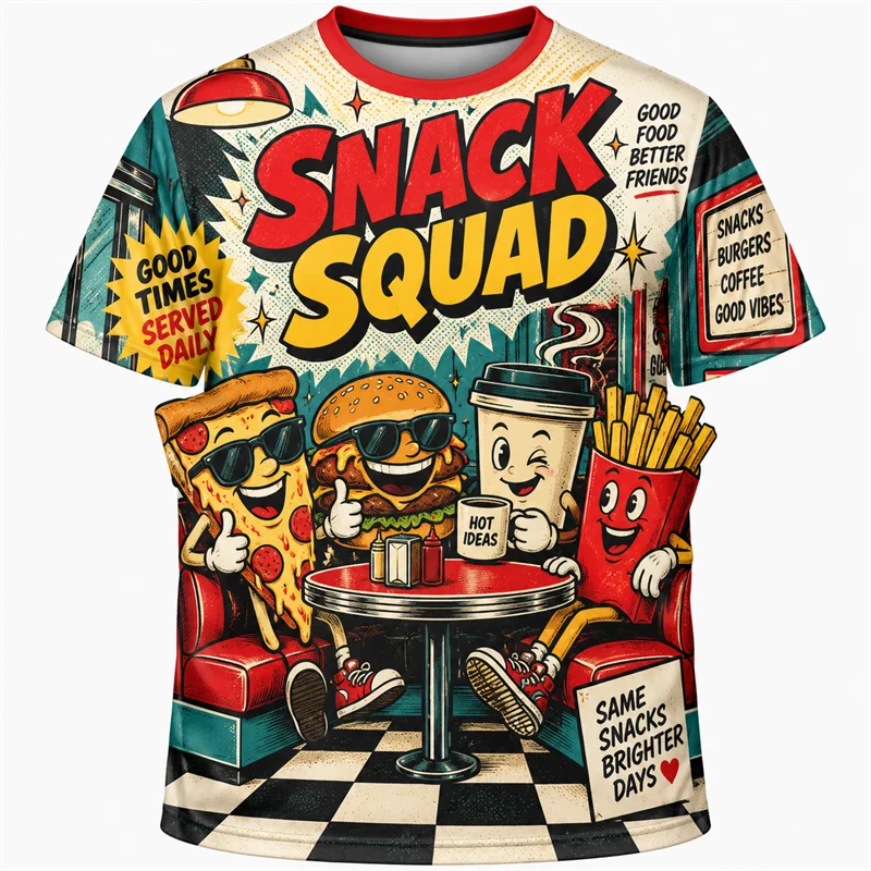 Funny Food Cartoon 3D Print T Shirt Men Women Beer Pizza Burger Ramen Avocado Coffee Snack Short Sleeve Casual Summer Party Tee
