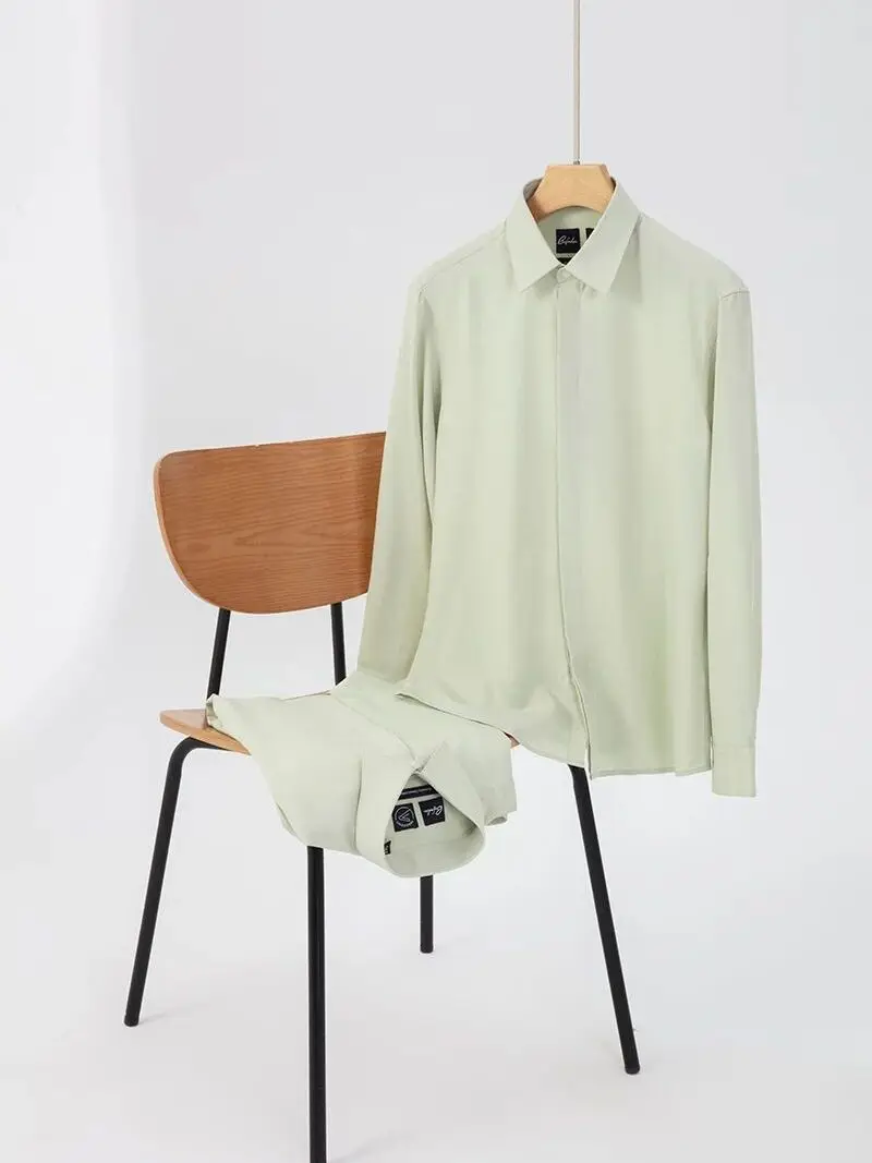 الفاخرة الإيطالية! مزيج الكتان ليوسيل! الخريف الرجال Busin Adstration الراقية irt العصرية الوقوف تناسب طويلة Sve بعقب... #5