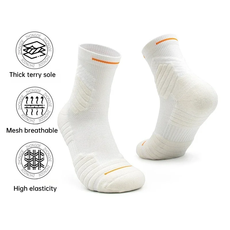 5 Pairs Men Elite Basketball Socks Mesh Breathable Crew Socks Thick Terry Sole Shock‑Absorb Non‑slip Athletic Running Socks